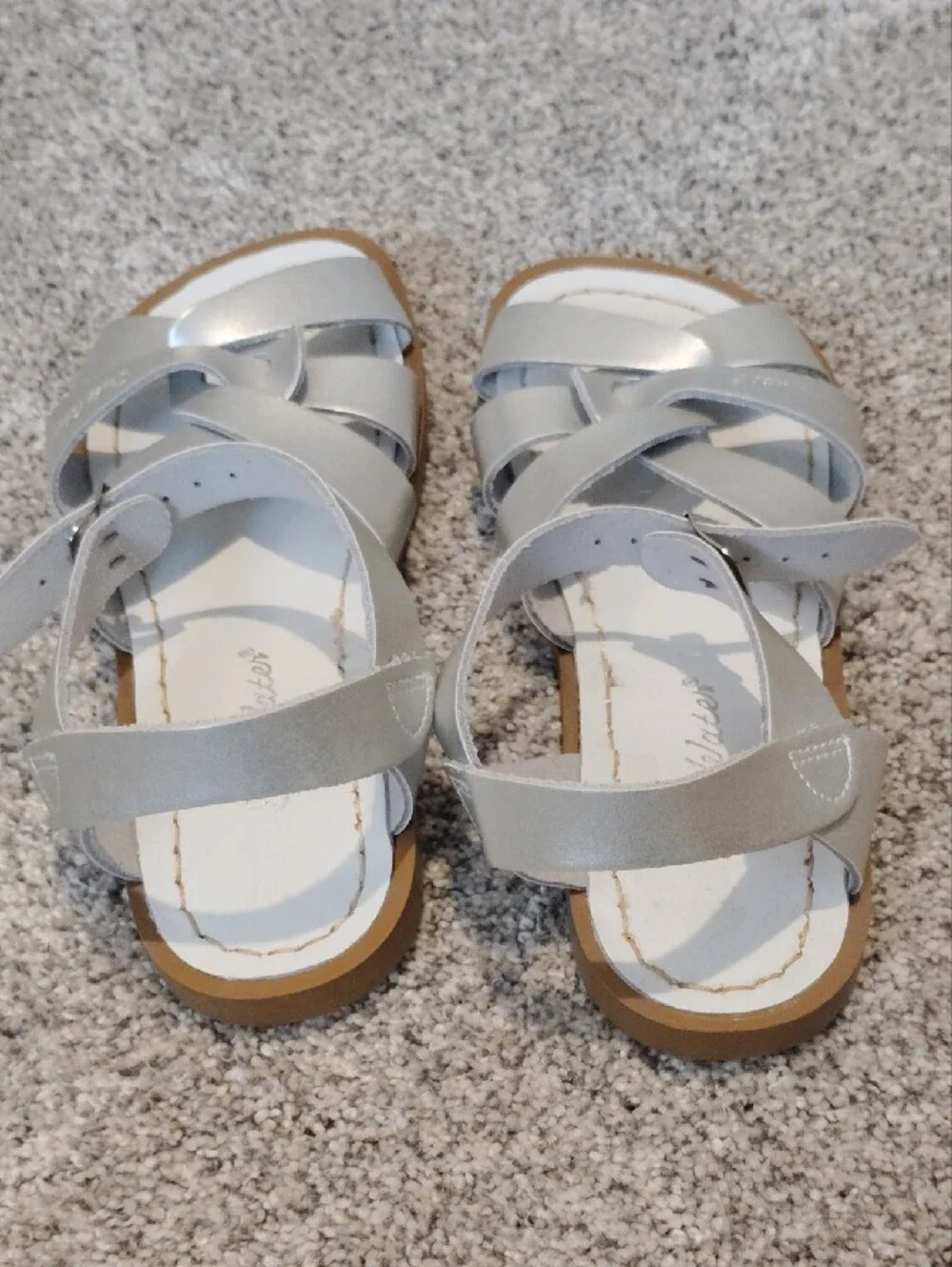 Salt Water Sandals by Hoy Silver Girls Strappy Leather Sandals
